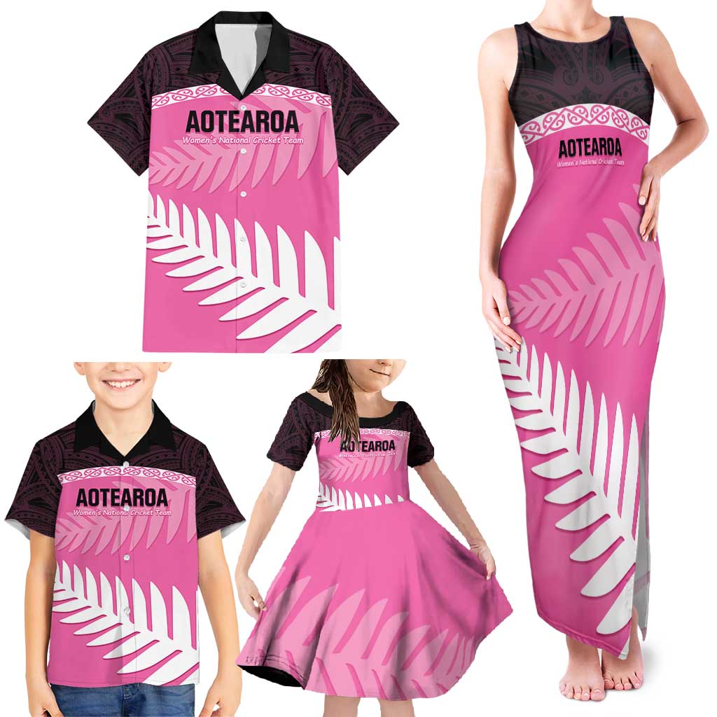 Custom New Zealand Aotearoa Cricket Family Matching Tank Maxi Dress and Hawaiian Shirt Go White Silver Fern