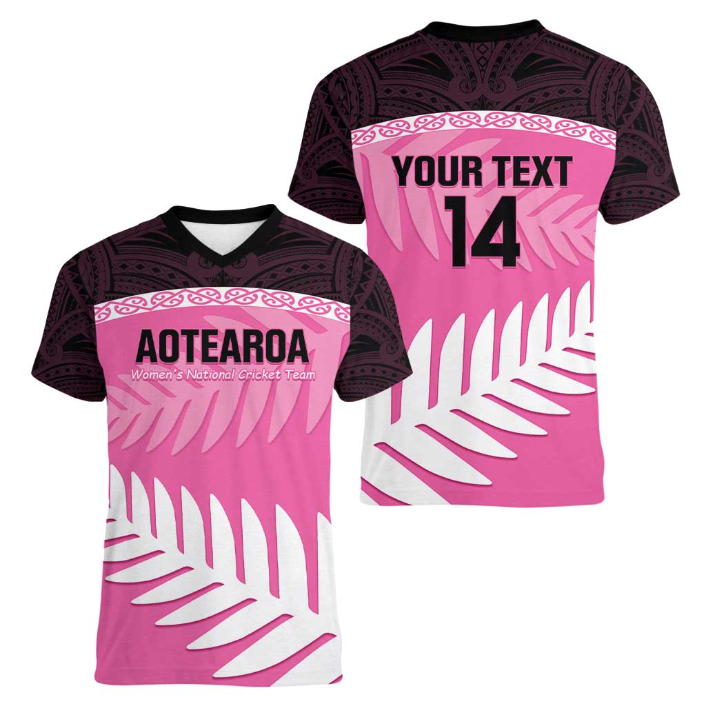 Custom New Zealand Aotearoa Cricket Women V-Neck T-Shirt Go White Silver Fern LT14 - Polynesian Pride