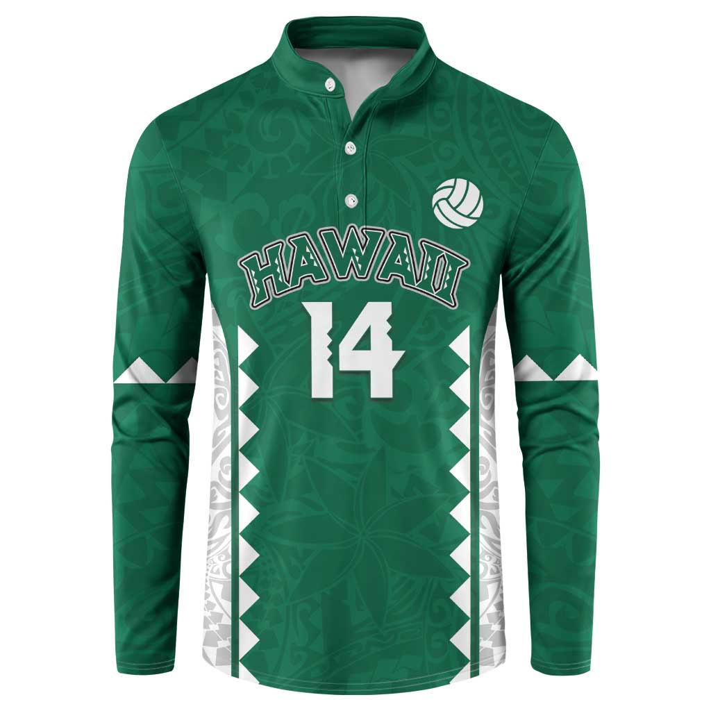 Custom Hawaii Volleyball Button Sweatshirt Hawaiian Kakau Pattern LT14 Green - Polynesian Pride