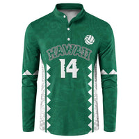 Custom Hawaii Volleyball Button Sweatshirt Hawaiian Kakau Pattern LT14 Green - Polynesian Pride