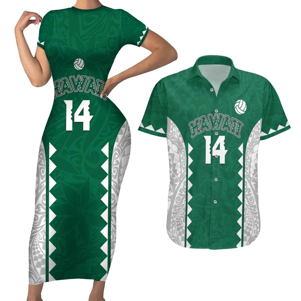 Custom Hawaii Volleyball Couples Matching Short Sleeve Bodycon Dress and Hawaiian Shirt Hawaiian Kakau Pattern