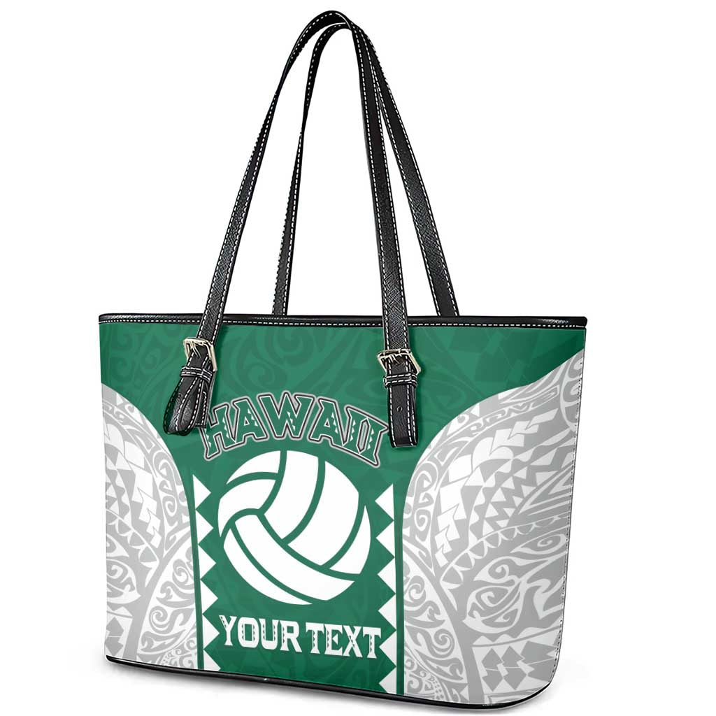 Custom Hawaii Volleyball Leather Tote Bag Hawaiian Kakau Pattern