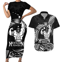 Black Hawaii Ikaika Warrior Couples Matching Short Sleeve Bodycon Dress and Hawaiian Shirt Hawaiian Power LT14 Black - Polynesian Pride
