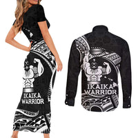 Black Hawaii Ikaika Warrior Couples Matching Short Sleeve Bodycon Dress and Long Sleeve Button Shirt Hawaiian Power LT14 - Polynesian Pride
