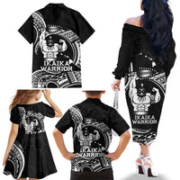Black Hawaii Ikaika Warrior Family Matching Off The Shoulder Long Sleeve Dress and Hawaiian Shirt Hawaiian Power