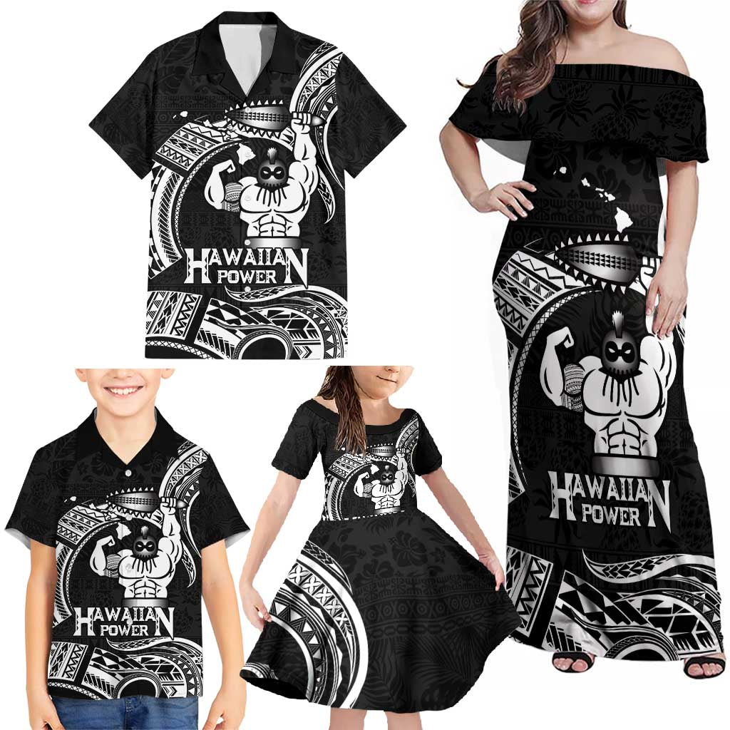 Black Hawaii Ikaika Warrior Family Matching Off Shoulder Maxi Dress and Hawaiian Shirt Hawaiian Power LT14 - Polynesian Pride