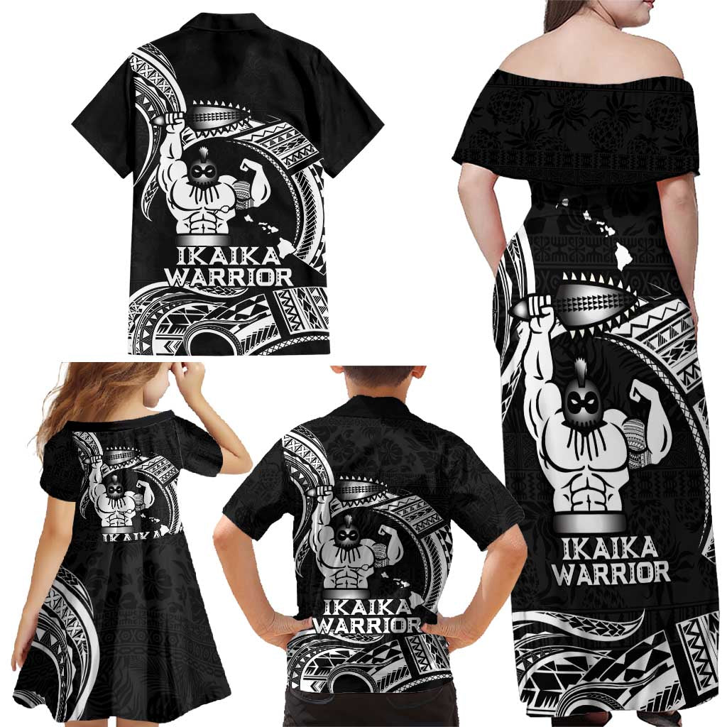 Black Hawaii Ikaika Warrior Family Matching Off Shoulder Maxi Dress and Hawaiian Shirt Hawaiian Power LT14 - Polynesian Pride