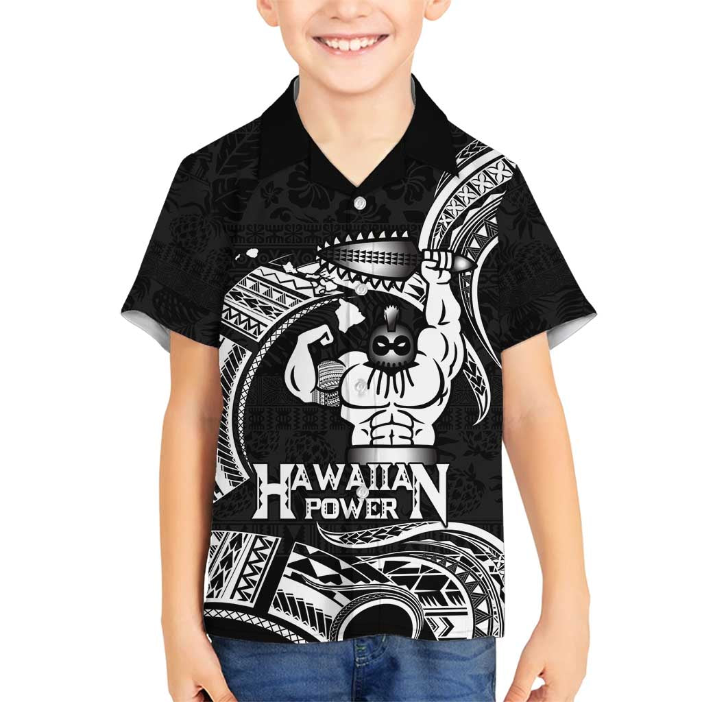 Black Hawaii Ikaika Warrior Family Matching Off Shoulder Maxi Dress and Hawaiian Shirt Hawaiian Power LT14 Son's Shirt Black - Polynesian Pride