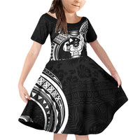 Black Hawaii Ikaika Warrior Family Matching Off Shoulder Short Dress and Hawaiian Shirt Hawaiian Power LT14 Daughter's Dress Black - Polynesian Pride