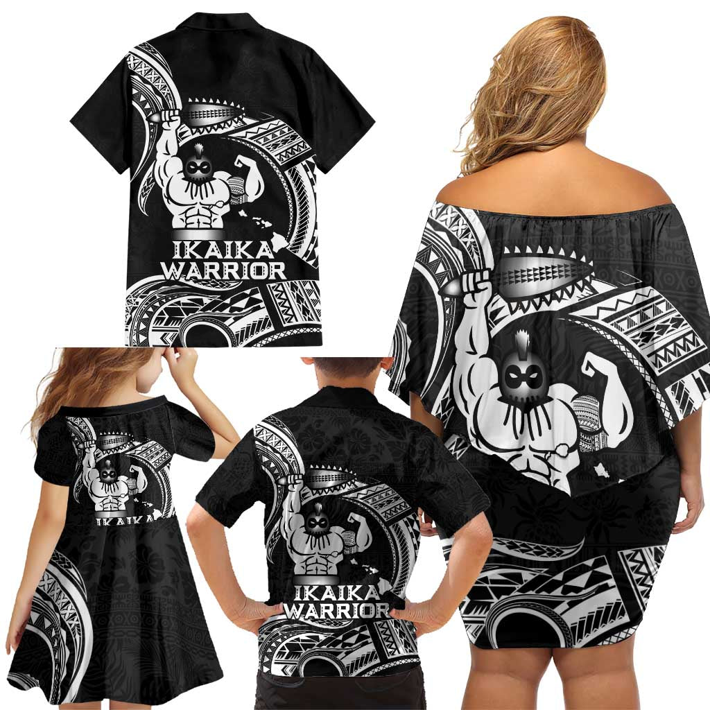 Black Hawaii Ikaika Warrior Family Matching Off Shoulder Short Dress and Hawaiian Shirt Hawaiian Power LT14 - Polynesian Pride
