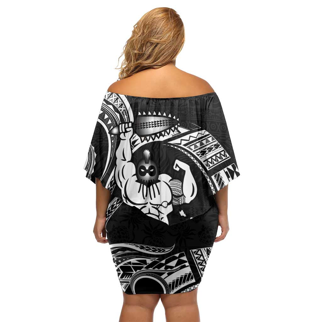 Black Hawaii Ikaika Warrior Family Matching Off Shoulder Short Dress and Hawaiian Shirt Hawaiian Power LT14 - Polynesian Pride