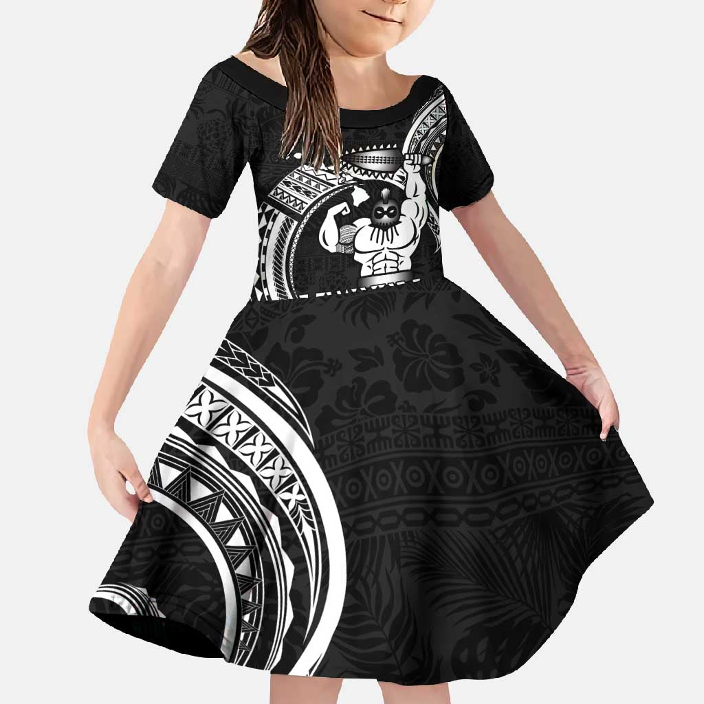 Black Hawaii Ikaika Warrior Family Matching Summer Maxi Dress and Hawaiian Shirt Hawaiian Power LT14 Daughter's Dress Black - Polynesian Pride