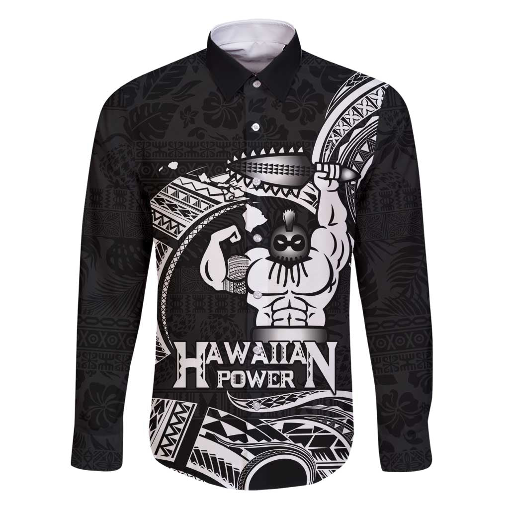 Black Hawaii Ikaika Warrior Family Matching Summer Maxi Dress and Hawaiian Shirt Hawaiian Power LT14 Dad's Shirt - Long Sleeve Black - Polynesian Pride