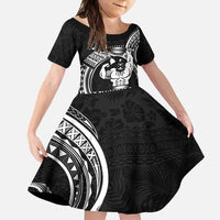 Black Hawaii Ikaika Warrior Family Matching Tank Maxi Dress and Hawaiian Shirt Hawaiian Power LT14 Daughter's Dress Black - Polynesian Pride