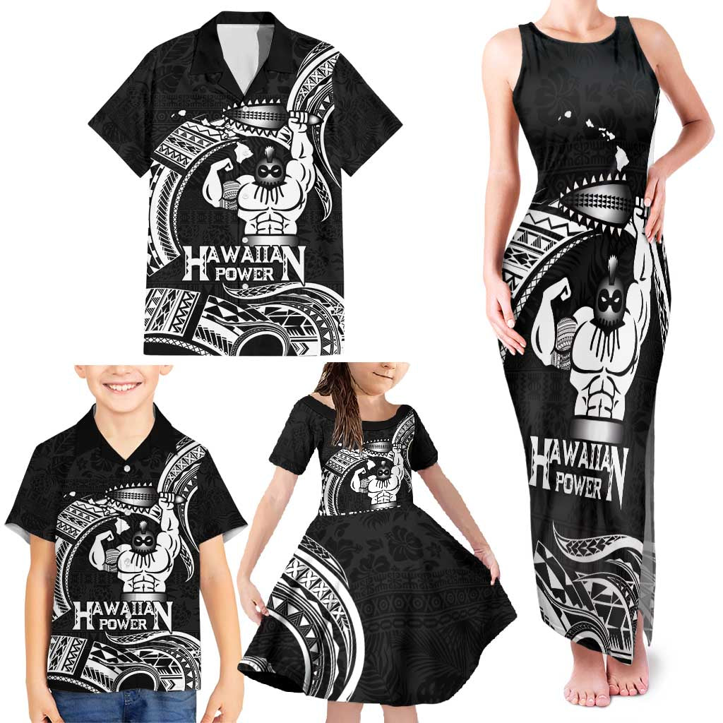 Black Hawaii Ikaika Warrior Family Matching Tank Maxi Dress and Hawaiian Shirt Hawaiian Power LT14 - Polynesian Pride