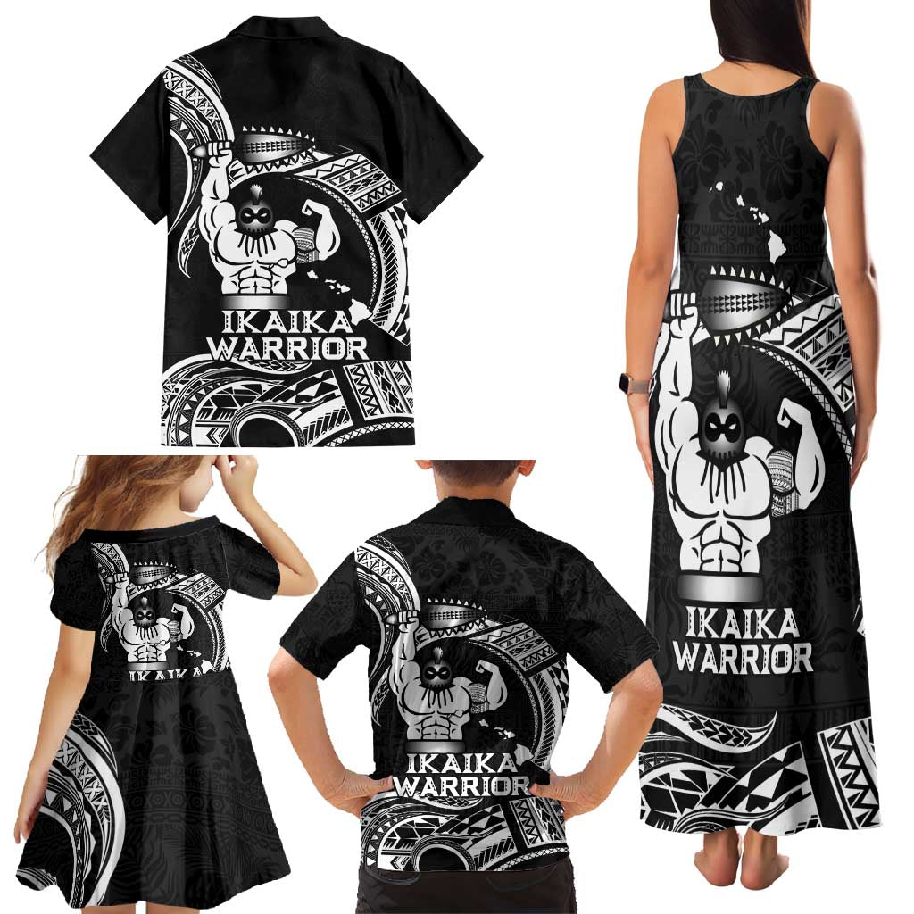 Black Hawaii Ikaika Warrior Family Matching Tank Maxi Dress and Hawaiian Shirt Hawaiian Power LT14 - Polynesian Pride