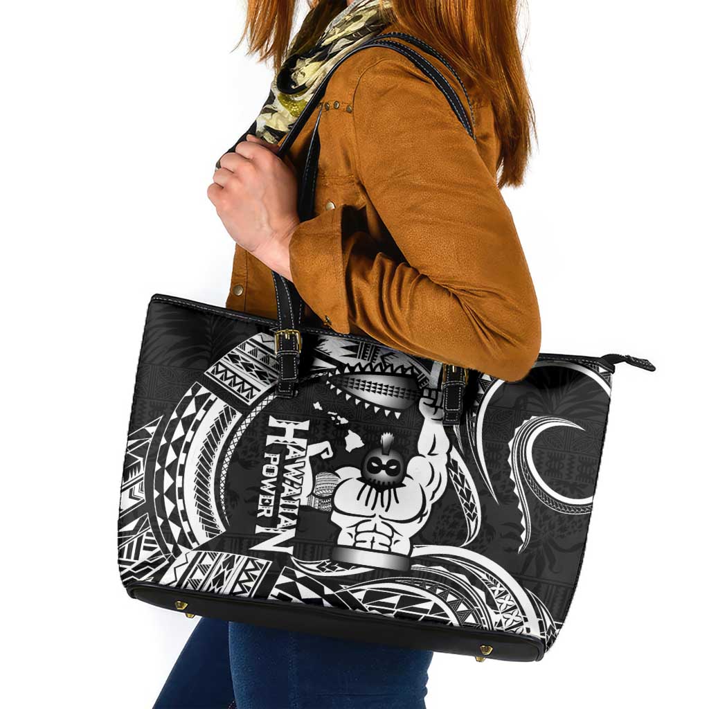 Black Hawaii Ikaika Warrior Leather Tote Bag Hawaiian Power LT14 Black - Polynesian Pride