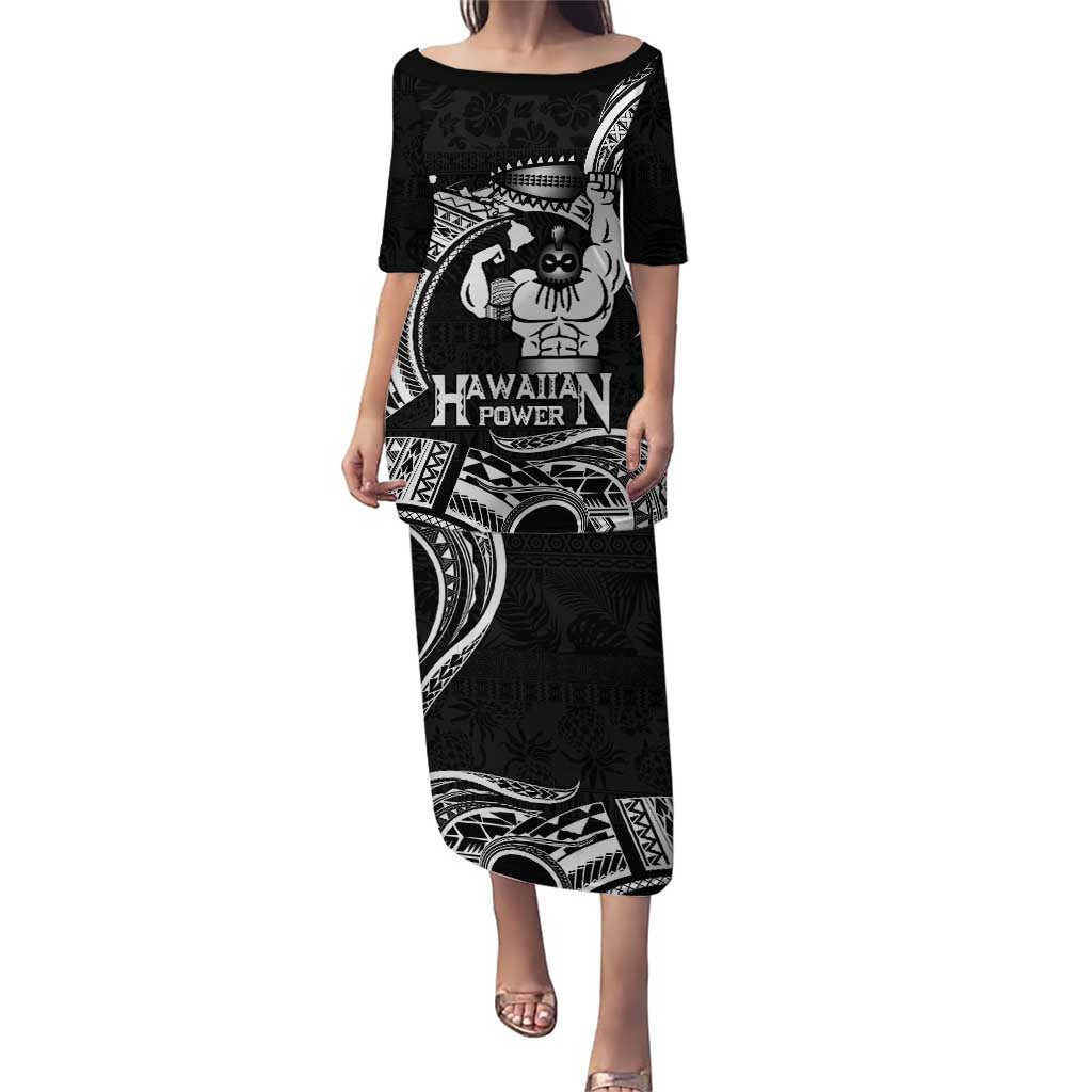 Black Hawaii Ikaika Warrior Puletasi Hawaiian Power LT14 Long Dress Black - Polynesian Pride