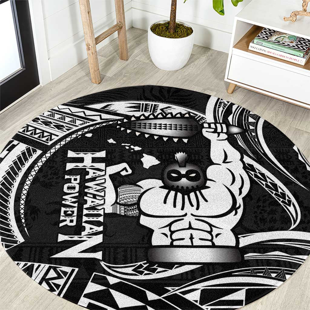 Black Hawaii Ikaika Warrior Round Carpet Hawaiian Power LT14 Black - Polynesian Pride