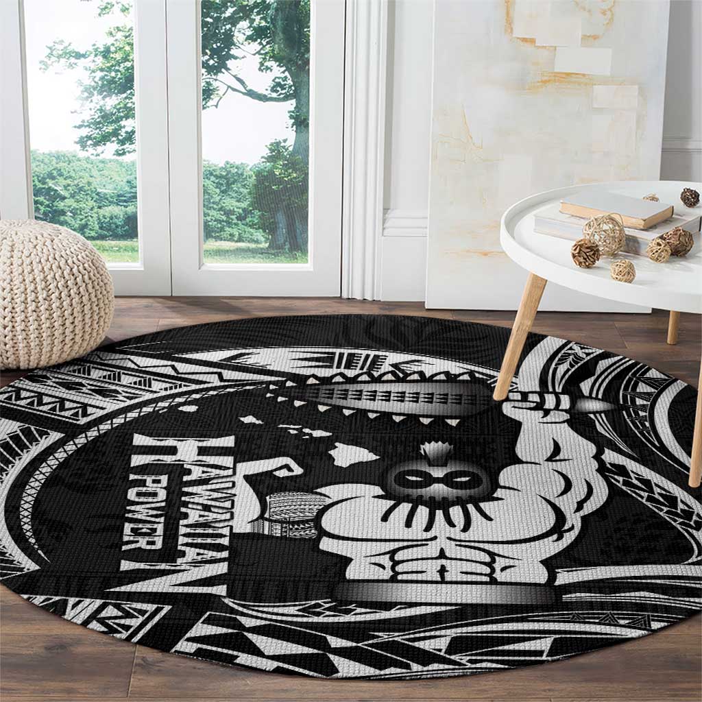 Black Hawaii Ikaika Warrior Round Carpet Hawaiian Power LT14 - Polynesian Pride