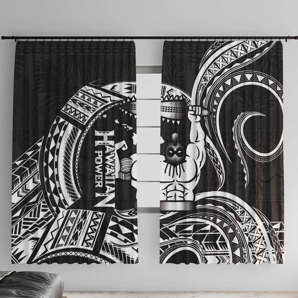 Black Hawaii Ikaika Warrior Window Curtain Hawaiian Power LT14 With Hooks Black - Polynesian Pride