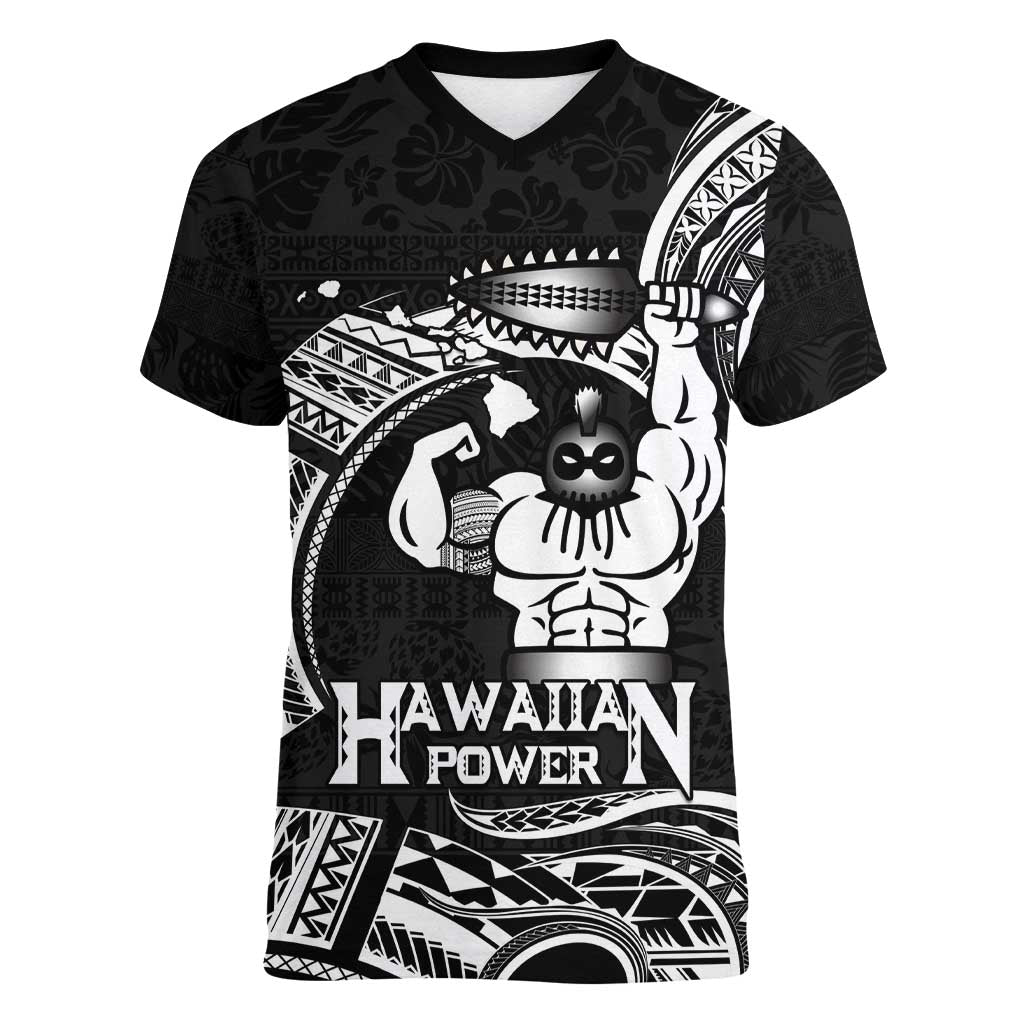 Black Hawaii Ikaika Warrior Women V-Neck T-Shirt Hawaiian Power LT14 Female Black - Polynesian Pride