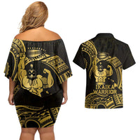 Gold Hawaii Ikaika Warrior Couples Matching Off Shoulder Short Dress and Hawaiian Shirt Hawaiian Power LT14 - Polynesian Pride