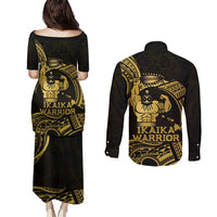 Gold Hawaii Ikaika Warrior Couples Matching Puletasi and Long Sleeve Button Shirt Hawaiian Power LT14 - Polynesian Pride
