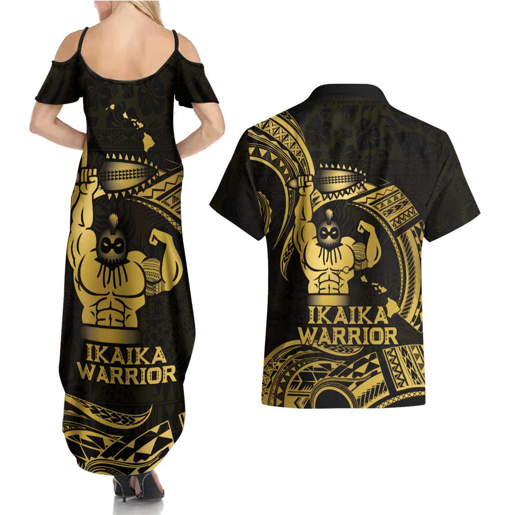 Gold Hawaii Ikaika Warrior Couples Matching Summer Maxi Dress and Hawaiian Shirt Hawaiian Power LT14 - Polynesian Pride