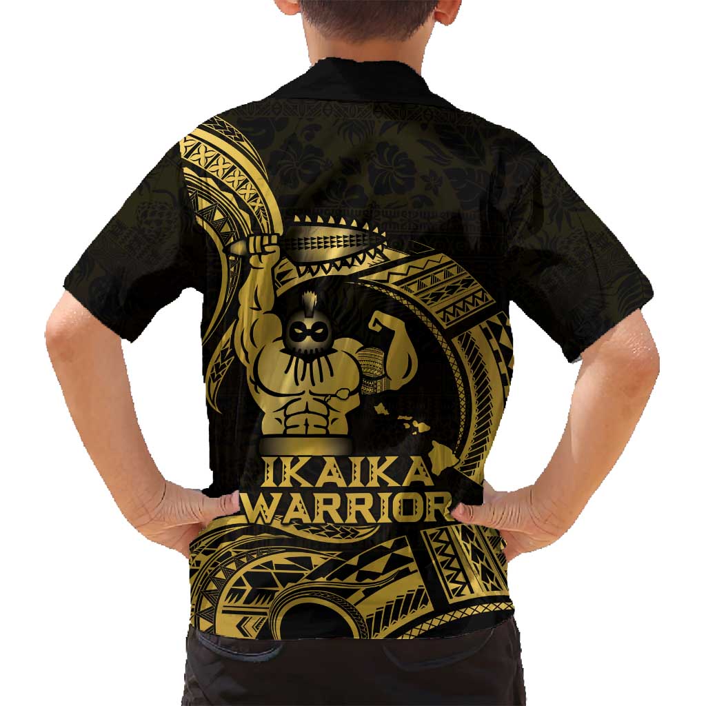 Gold Hawaii Ikaika Warrior Family Matching Long Sleeve Bodycon Dress and Hawaiian Shirt Hawaiian Power LT14 - Polynesian Pride