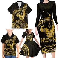 Gold Hawaii Ikaika Warrior Family Matching Long Sleeve Bodycon Dress and Hawaiian Shirt Hawaiian Power LT14 - Polynesian Pride