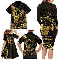 Gold Hawaii Ikaika Warrior Family Matching Long Sleeve Bodycon Dress and Hawaiian Shirt Hawaiian Power LT14 - Polynesian Pride