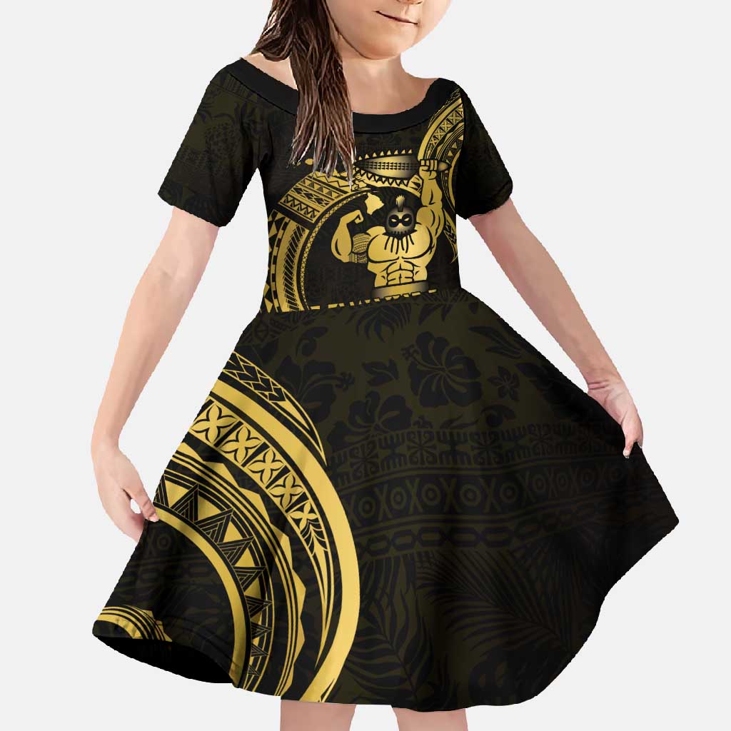 Gold Hawaii Ikaika Warrior Family Matching Mermaid Dress and Hawaiian Shirt Hawaiian Power