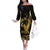 Gold Hawaii Ikaika Warrior Family Matching Off The Shoulder Long Sleeve Dress and Hawaiian Shirt Hawaiian Power