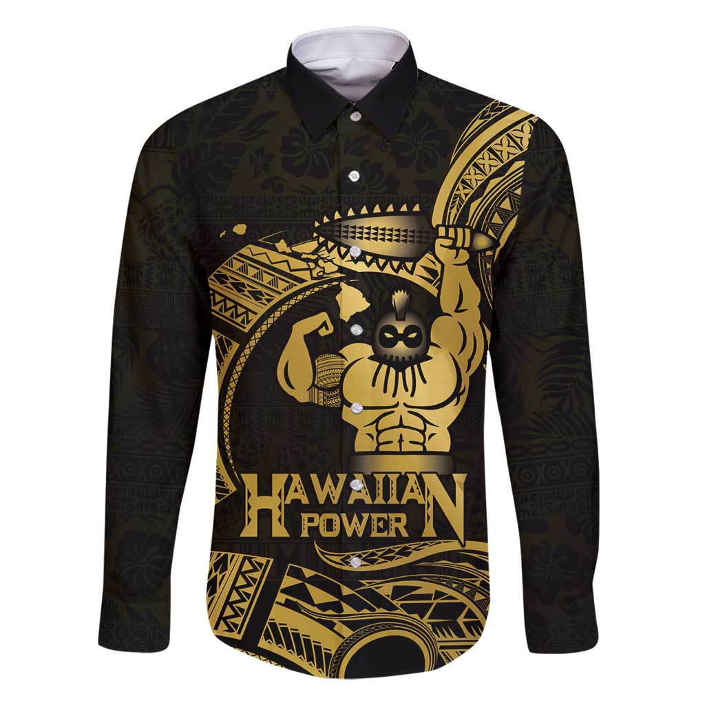 Gold Hawaii Ikaika Warrior Family Matching Off Shoulder Maxi Dress and Hawaiian Shirt Hawaiian Power