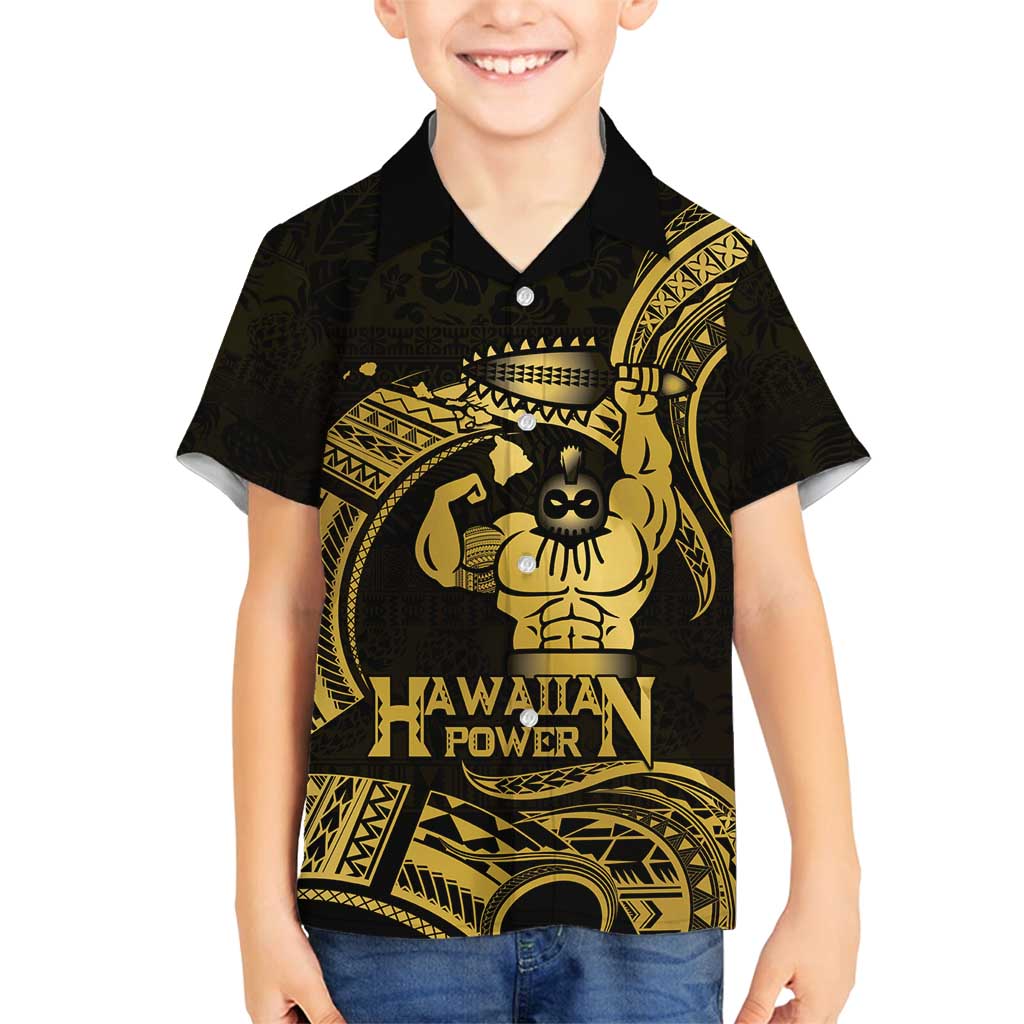 Gold Hawaii Ikaika Warrior Family Matching Off Shoulder Maxi Dress and Hawaiian Shirt Hawaiian Power
