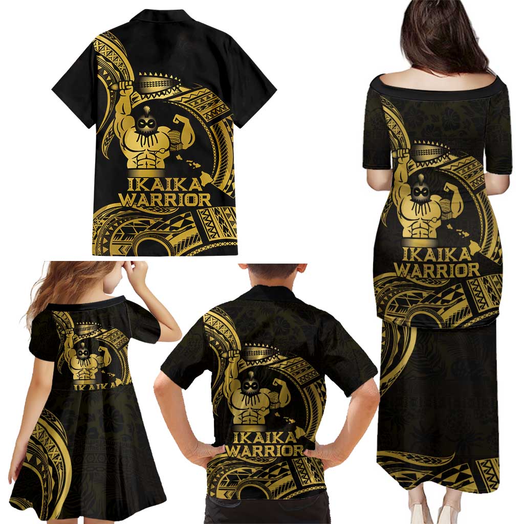 Gold Hawaii Ikaika Warrior Family Matching Puletasi and Hawaiian Shirt Hawaiian Power LT14 - Polynesian Pride