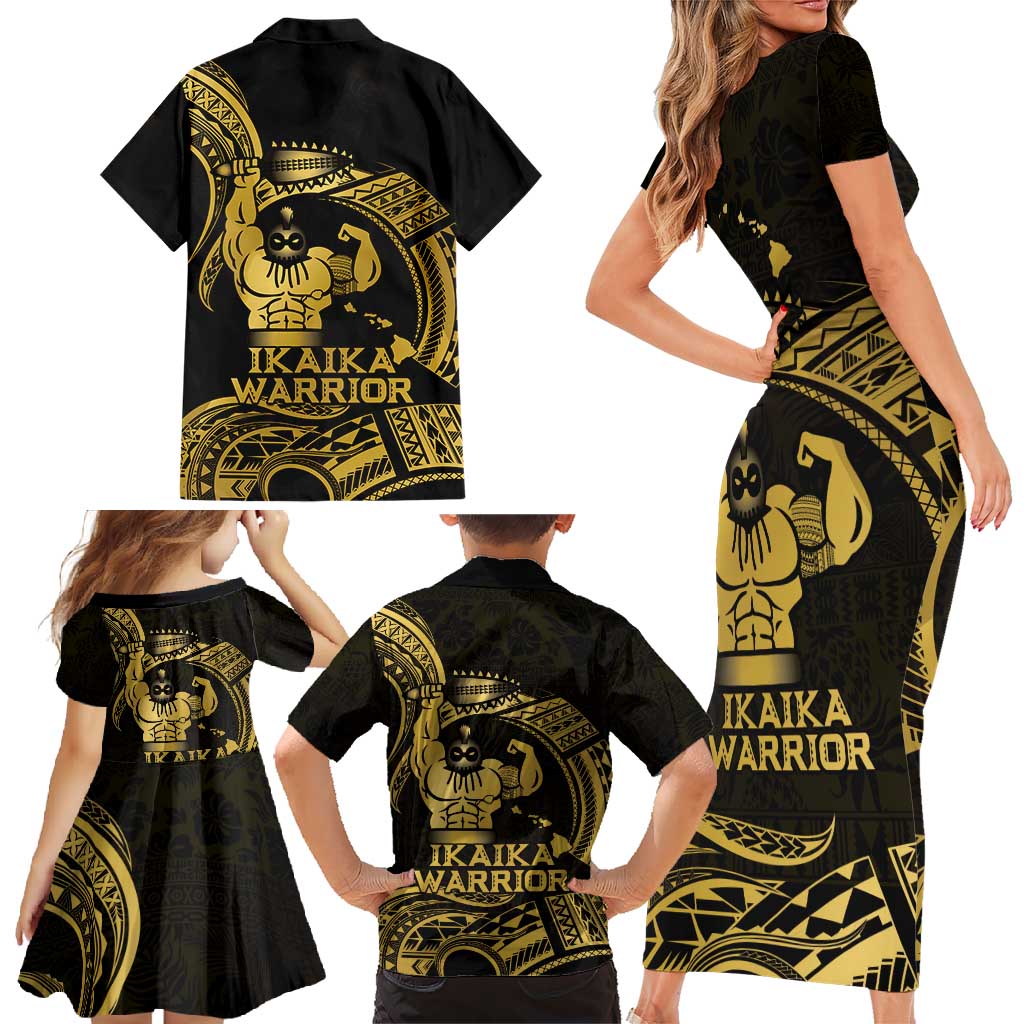 Gold Hawaii Ikaika Warrior Family Matching Short Sleeve Bodycon Dress and Hawaiian Shirt Hawaiian Power LT14 - Polynesian Pride