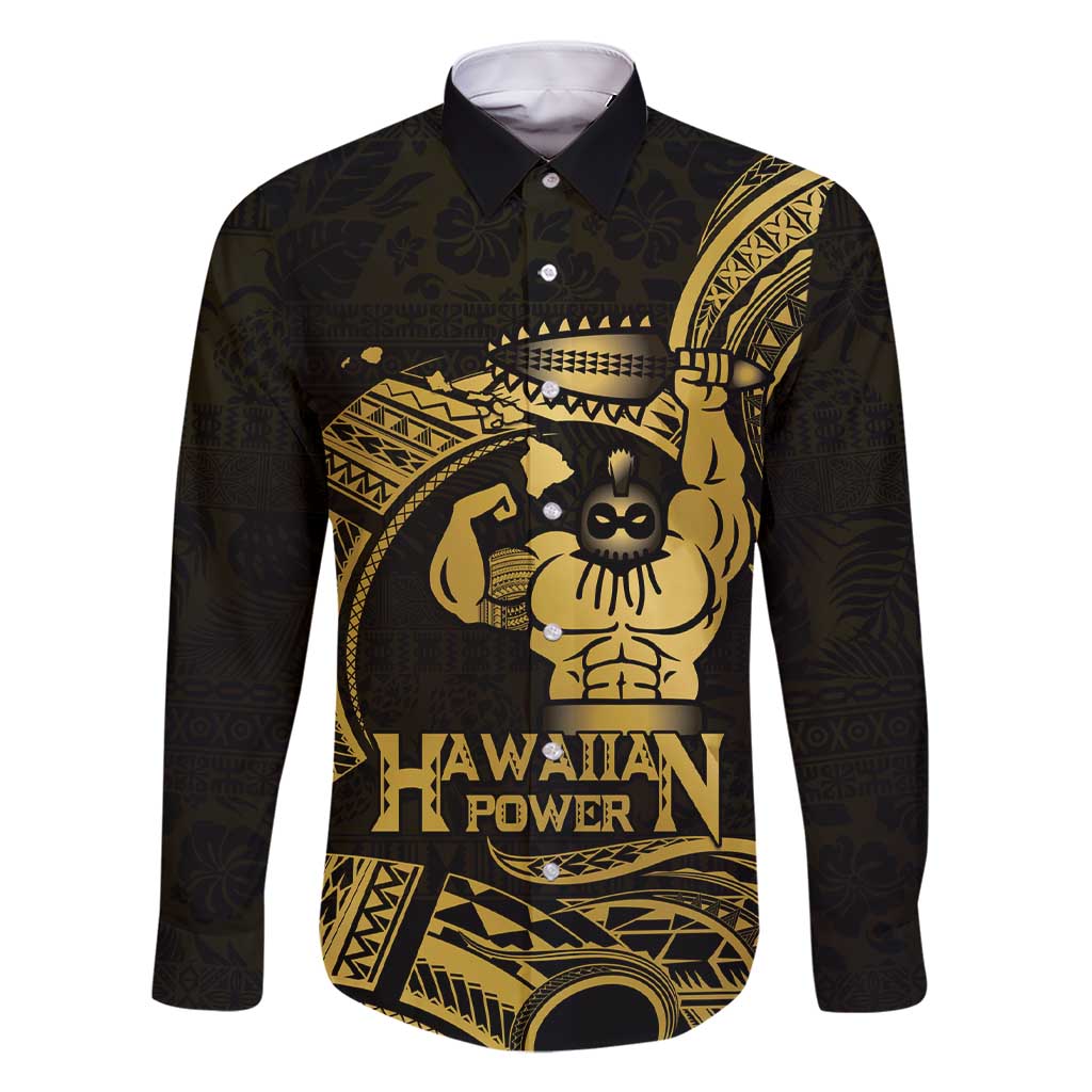 Gold Hawaii Ikaika Warrior Family Matching Short Sleeve Bodycon Dress and Hawaiian Shirt Hawaiian Power LT14 Dad's Shirt - Long Sleeve Gold - Polynesian Pride