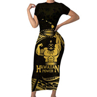 Gold Hawaii Ikaika Warrior Family Matching Short Sleeve Bodycon Dress and Hawaiian Shirt Hawaiian Power LT14 Mom's Dress Gold - Polynesian Pride