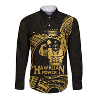 Gold Hawaii Ikaika Warrior Long Sleeve Button Shirt Hawaiian Power LT14 Unisex Gold - Polynesian Pride