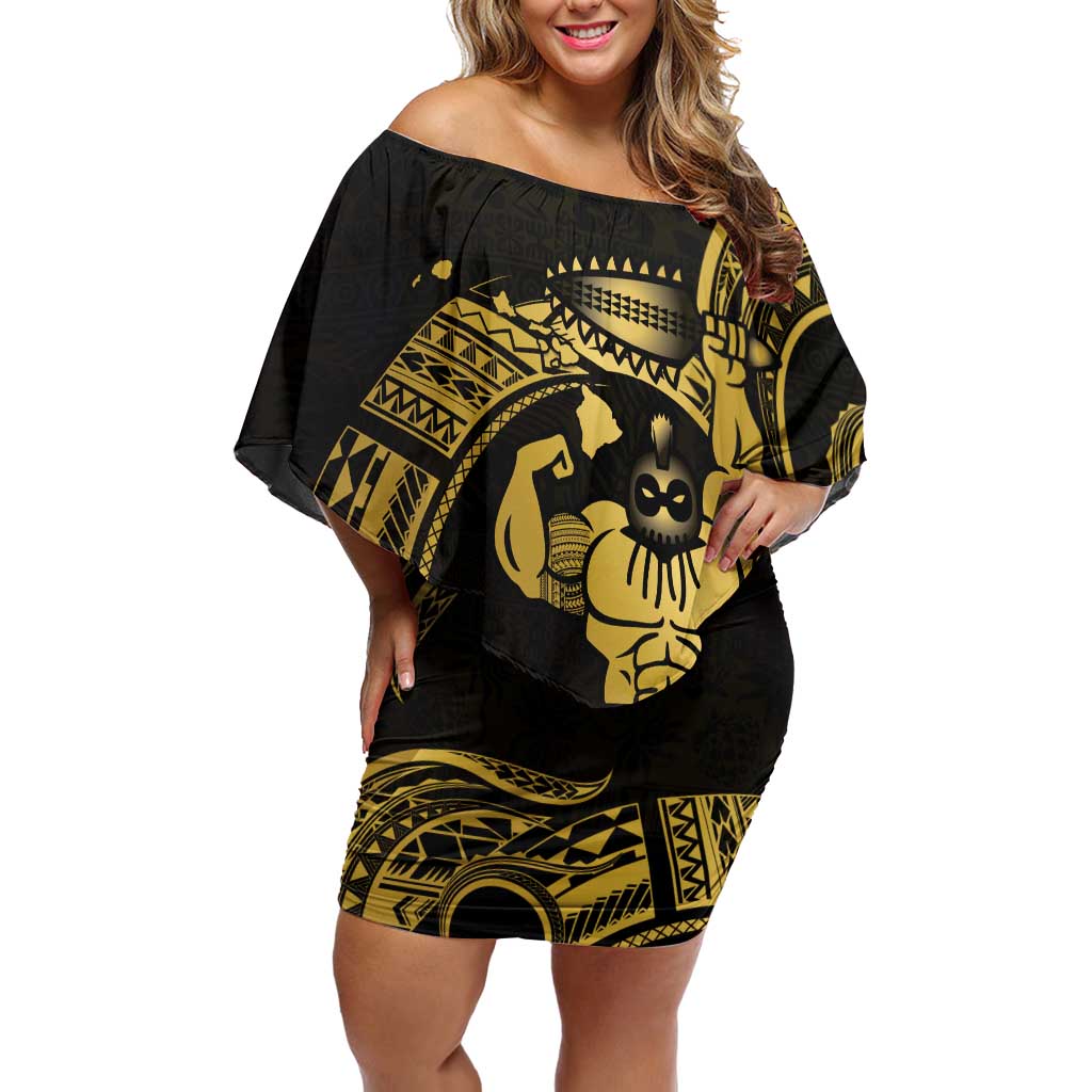 Gold Hawaii Ikaika Warrior Off Shoulder Short Dress Hawaiian Power LT14 Women Gold - Polynesian Pride