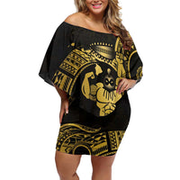 Gold Hawaii Ikaika Warrior Off Shoulder Short Dress Hawaiian Power LT14 Women Gold - Polynesian Pride