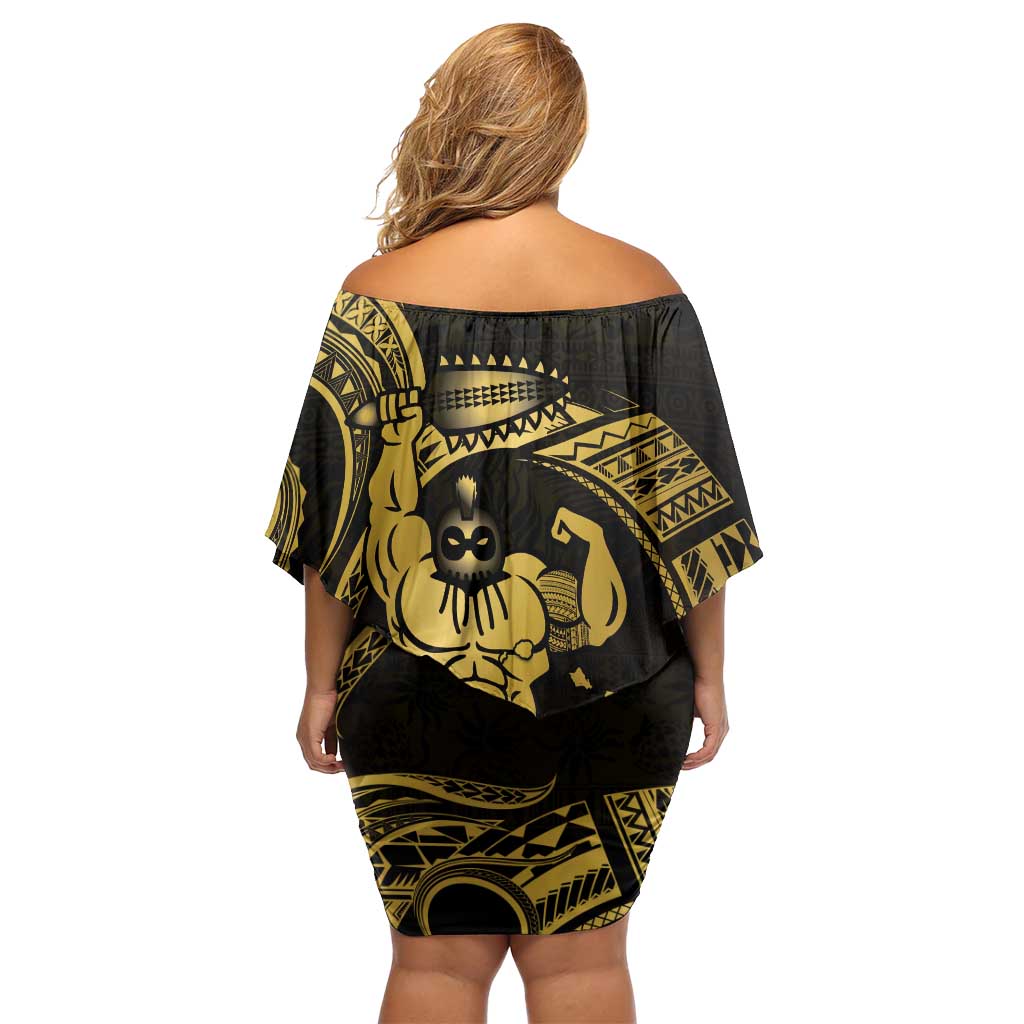 Gold Hawaii Ikaika Warrior Off Shoulder Short Dress Hawaiian Power LT14 - Polynesian Pride