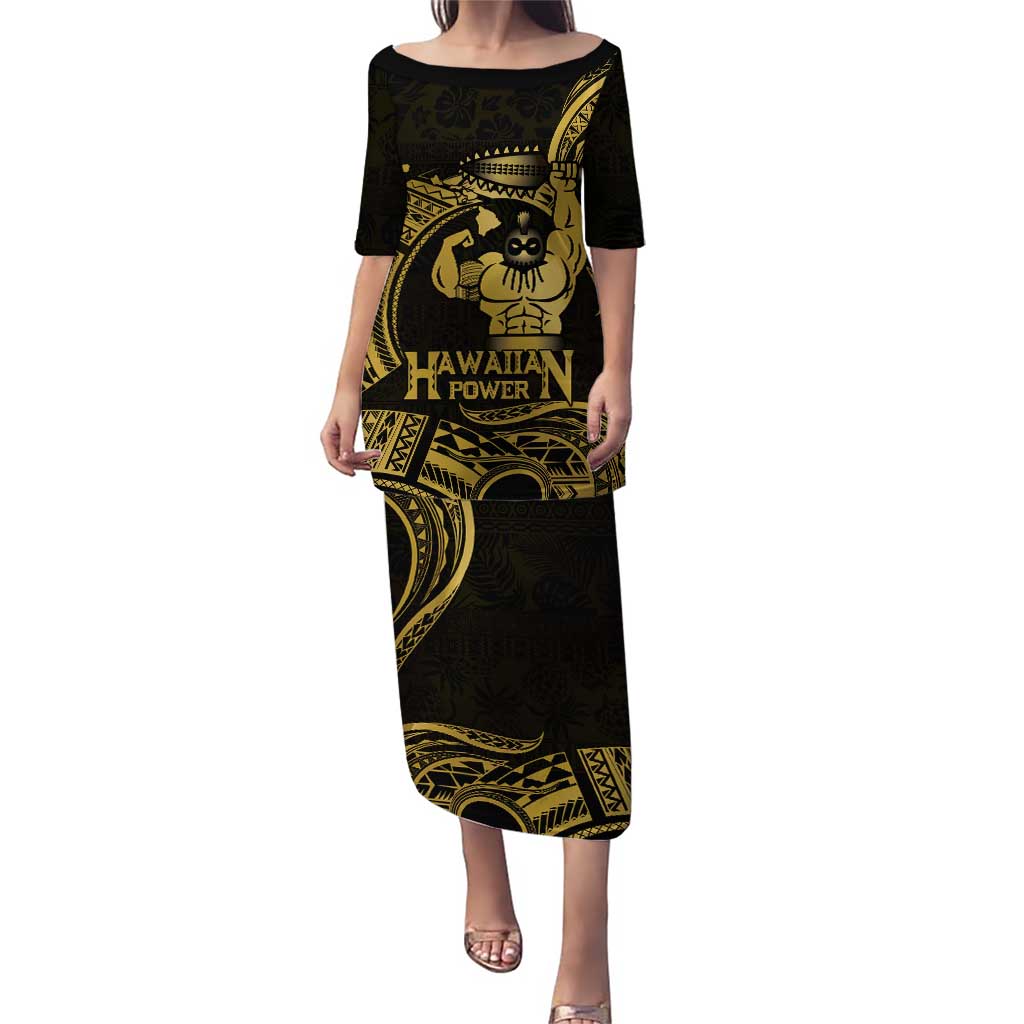 Gold Hawaii Ikaika Warrior Puletasi Hawaiian Power LT14 Long Dress Gold - Polynesian Pride
