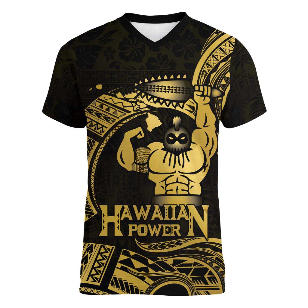 Gold Hawaii Ikaika Warrior Women V-Neck T-Shirt Hawaiian Power LT14 Female Gold - Polynesian Pride