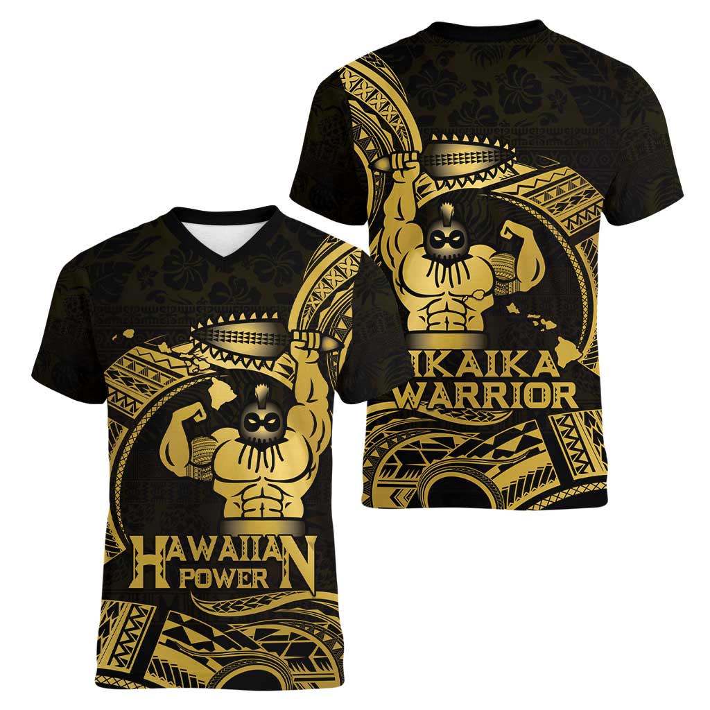 Gold Hawaii Ikaika Warrior Women V-Neck T-Shirt Hawaiian Power LT14 - Polynesian Pride