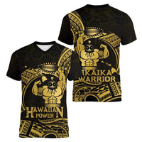 Gold Hawaii Ikaika Warrior Women V-Neck T-Shirt Hawaiian Power LT14 - Polynesian Pride
