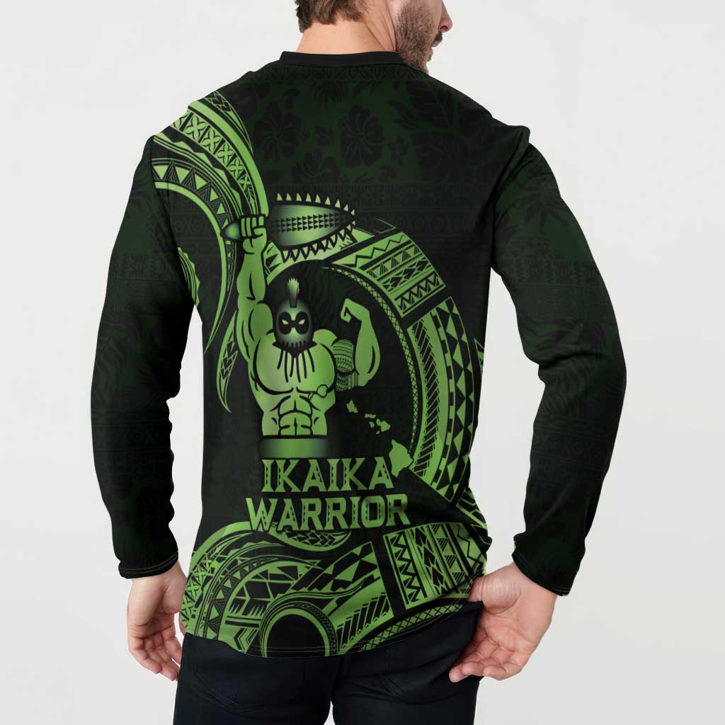Green Hawaii Ikaika Warrior Button Sweatshirt Hawaiian Power LT14 - Polynesian Pride