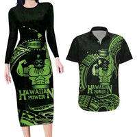 Green Hawaii Ikaika Warrior Couples Matching Long Sleeve Bodycon Dress and Hawaiian Shirt Hawaiian Power LT14 Green - Polynesian Pride